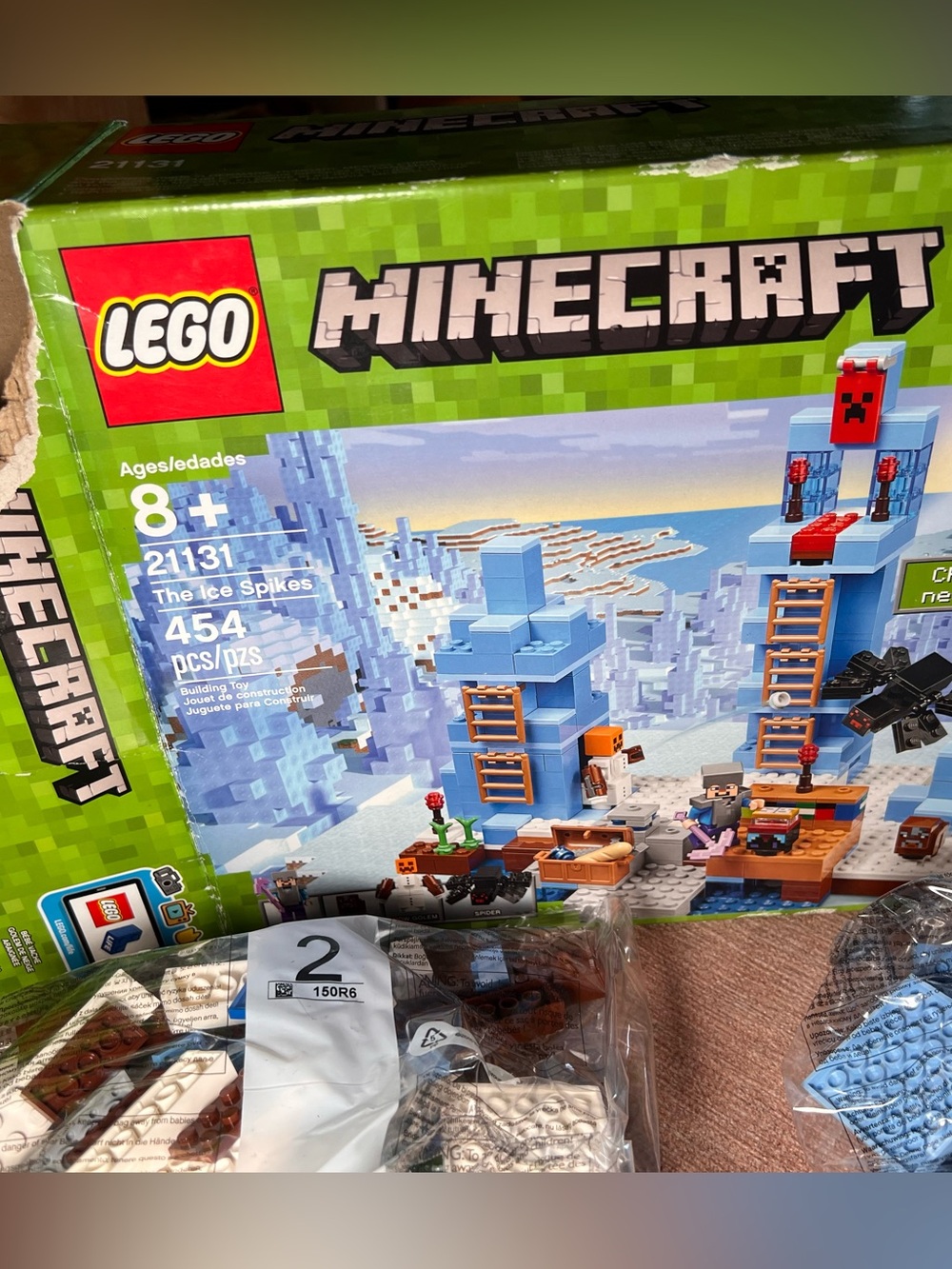 Lego Minecraft Ice Spikes #21131 Bags 2-4 sealed, bag 1 open missing spider